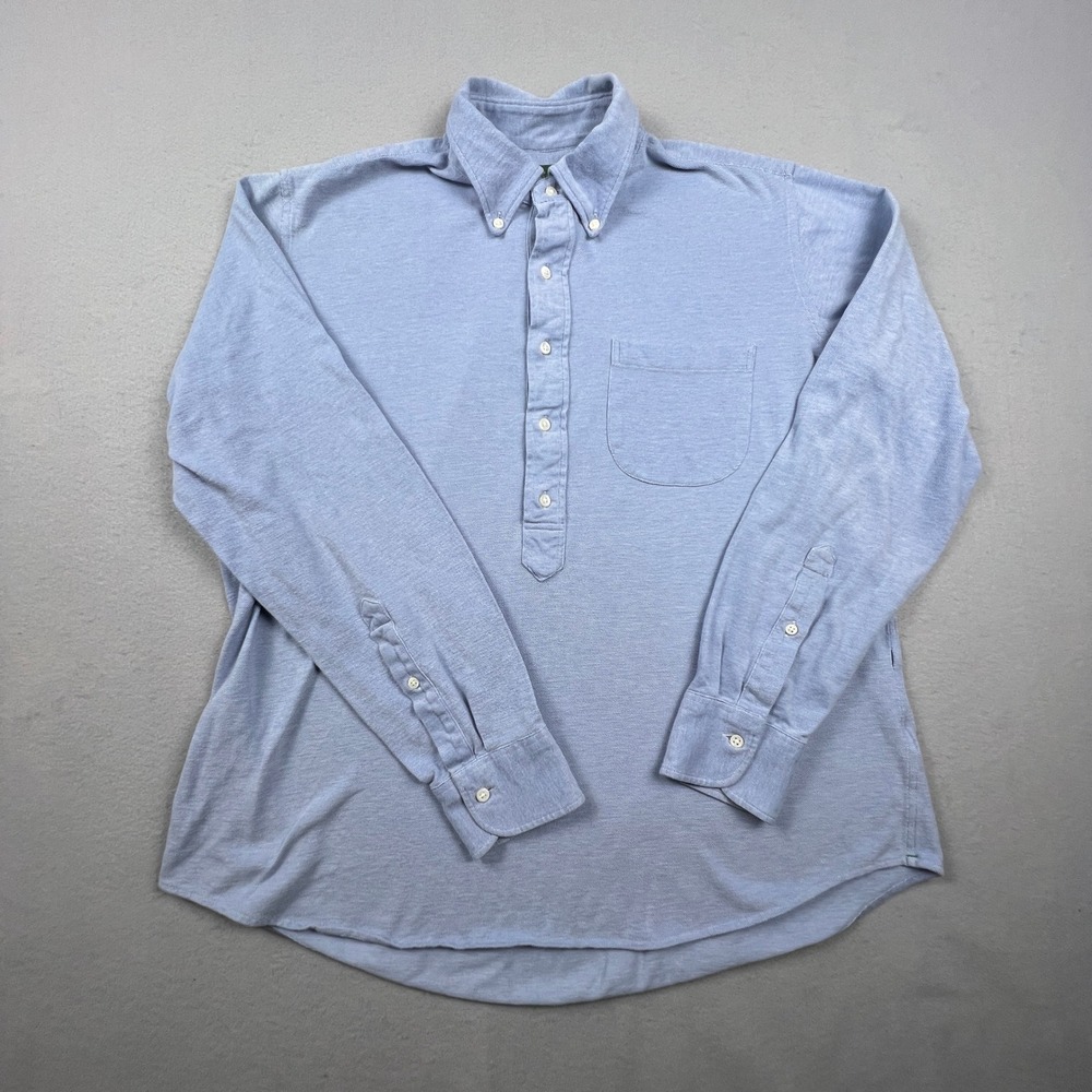 Sid Mashburn Popover Polo Shirt Mens L Blue Cotton Pique Long Sleeve Preppy Ivy